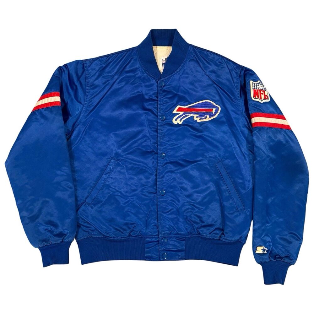 Vintage 90s Buffalo Bills Starter Pro Line Satin Bomber Jacket Large USA Made